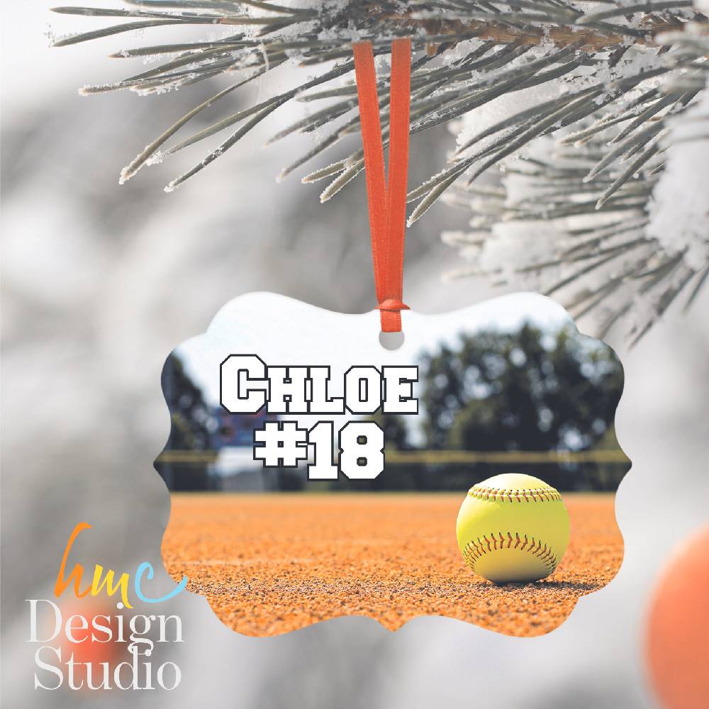Softball Christmas Ornament. Softball Number Christmas Ornament. Aluminum Christmas Ornament. Custom Softball Ornament. Softball