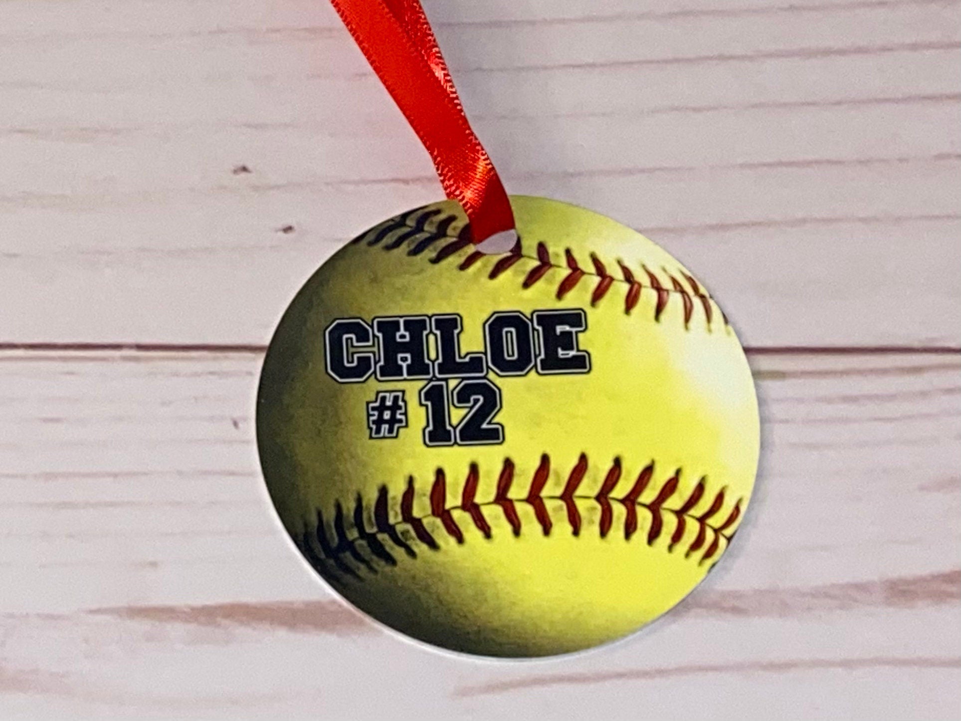 Custom Softball Ornament. Personalized Softball Christmas Ornament. Softball Number Christmas Ornament. Aluminum Christmas Ornament. Sports