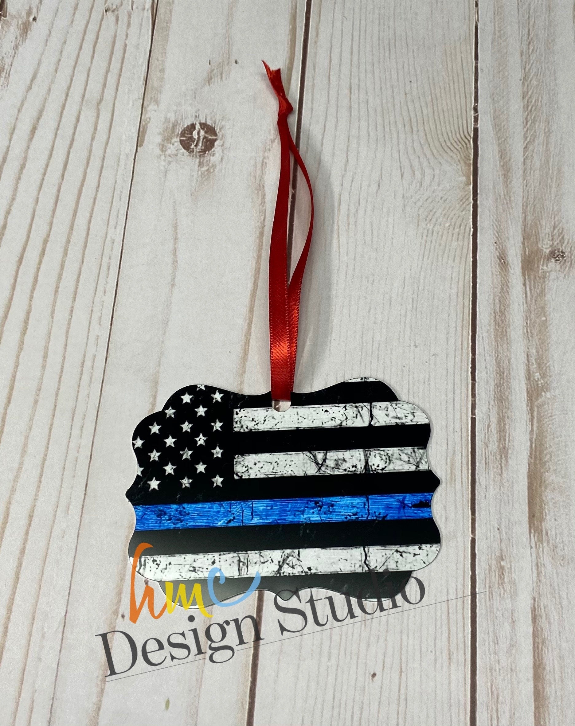 Red Line Distressed Ornament, Blue Line Distressed Ornament, Thin Red Line, Thin Blue Line, Christmas Ornament