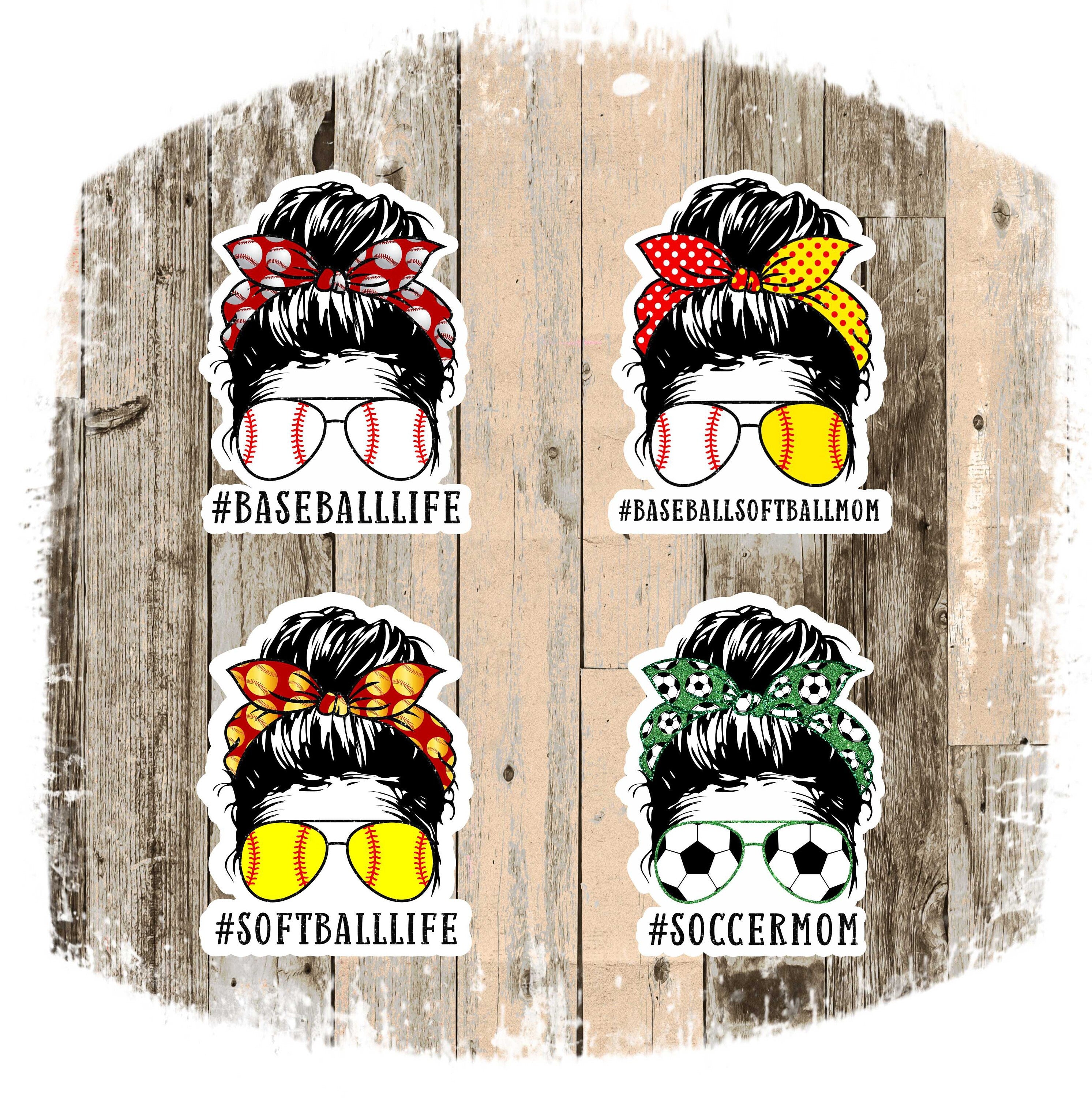ports #MomLife Messy Bun Stickers, Sports Mom Life Messy Bun Decals, Baseball, Soccer, Softball Mom Life Stickers